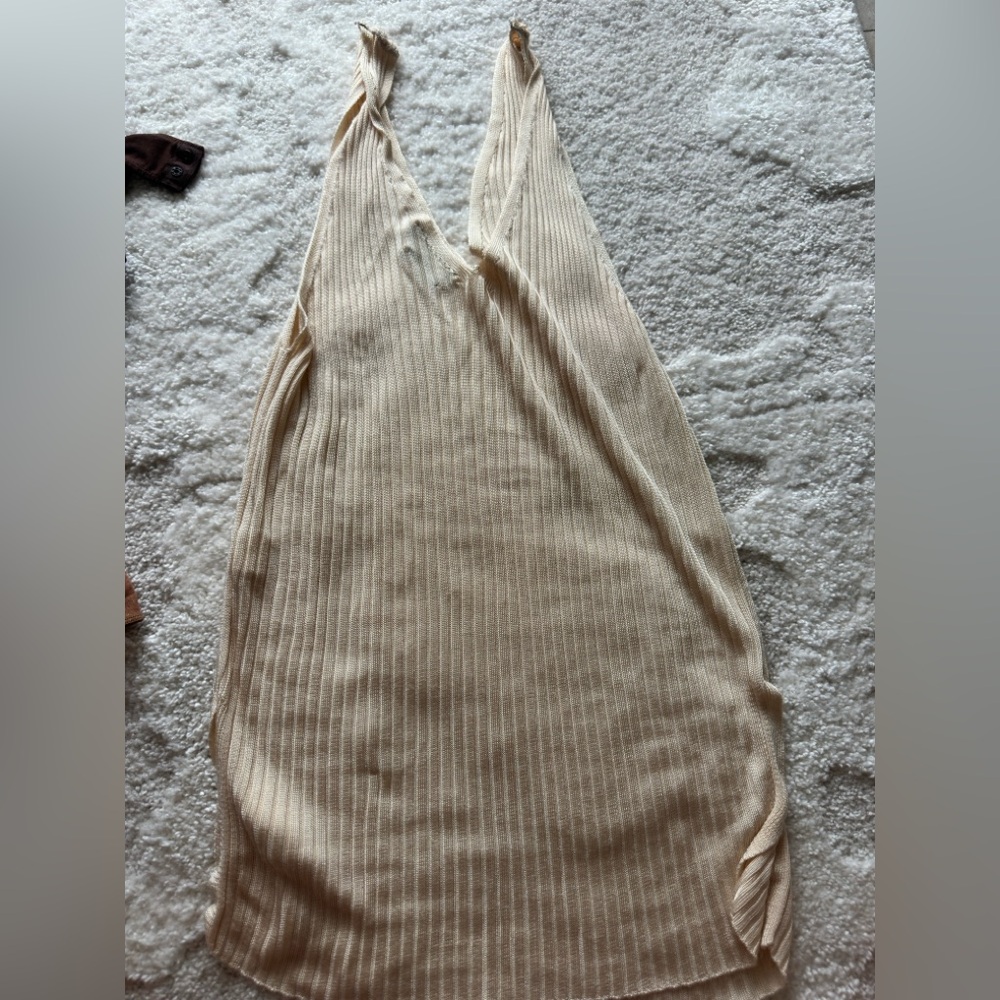Beige Ribbed Sleeveless Dress